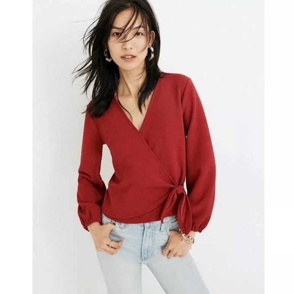 Madewell Tops - Madewell Texture & Thread Red Crepe Wrap Top